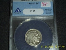 1919-D Buffalo Head Nickel Fine + F 15 ANACS Key Date