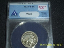 1921-S Buffalo Head Nickel VG 8 ANACS Hard Date S Mint