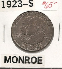 1923-S Monroe Commemorative Silver Half Dollar AU Toned