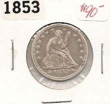 1853 Seated Liberty Quarter ARROWS AND RAYS Extra Fine