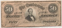 1864 $50 Confederate States of America FIFTY AU/UNC