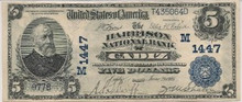Harrison National Bank CADIZ $5 National Currency EF+