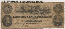 Negroes Walk w/ Oxen on $5 Farmers Exchange Bank VG