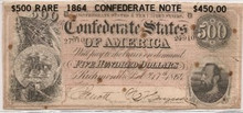 1864 $500 Confederate States of America JACKSON 2/17 VF