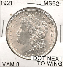 1921 Morgan Dollar VAM 8 Dot Next to Wing UNC