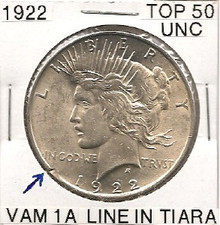 1922 Peace Dollar VAM 1A Line in Tiara UNC
