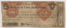 1862 $5 Savannah, Mechanics Savings & Loan Assoc.