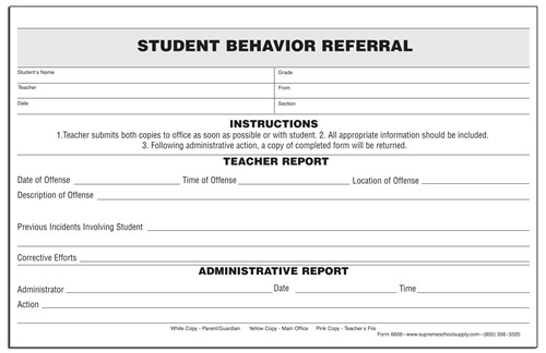 Student Behavior Referral 6608 Supreme School Supply