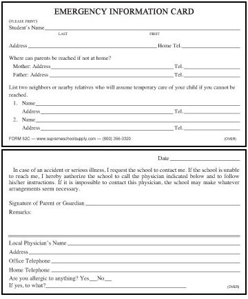 emergency authorization card 52c supreme school supply emergency cards for students
