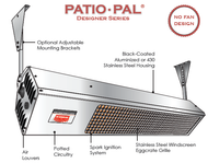   DSCS-34 Outdoor Patio Heater - 34,000 BTU Natural Gas 24 volt operation. Includes mount Bracket. The DSCS Series is available with black-coated aluminized or brushed stainless steel housing. Water resistant 24V circuitry.
