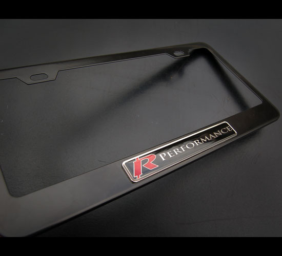 Red R Performance Black Stainless Steel License Plate Frame With