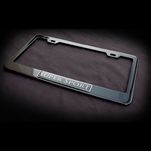 Super Sport Black Stainless Steel License Plate Frame with Screws and Screw Caps
