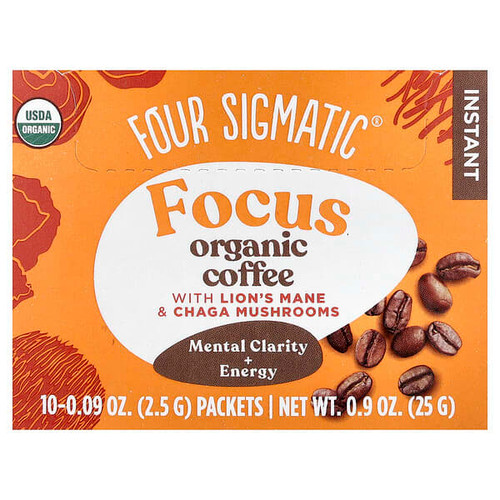 <img alt="Four Sigmatic, Focus, Instant Organic Coffee with Lions Mane & Chaga Mushrooms, Medium Roast, 10 Packets, 0.09 oz (2.5 g) Each" title="Four Sigmatic, Focus, Instant Organic Coffee with Lions Mane & Chaga Mushrooms, Medium Roast, 10 Packets, 0.09 oz (2.5 g) Each,4897039310776"
