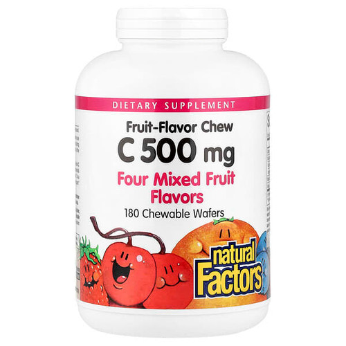 <img alt="Natural Factors, Fruit-Flavor Chew Vitamin C, Four Mixed Fruit, 180 Chewable Wafers (500 mg per Wafer)" title="Natural Factors, Fruit-Flavor Chew Vitamin C, Four Mixed Fruit, 180 Chewable Wafers (500 mg per Wafer),068958013367"