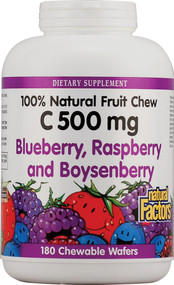 Natural Factors, 100% Natural Fruit Chew C, Blueberry, Raspberry and Boysenberry, 500 mg, 180 Chewable Wafers