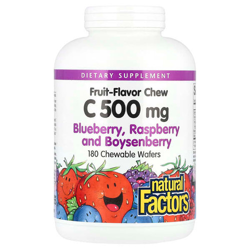 <img alt="Natural Factors, Fruit-Flavor Chew Vitamin C, Blueberry, Raspberry and Boysenberry, 500 mg, 180 Chewable Wafers" title="Natural Factors, Fruit-Flavor Chew Vitamin C, Blueberry, Raspberry and Boysenberry, 500 mg, 180 Chewable Wafers,068958013275"