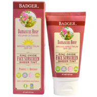 Badger Company, Natural Mineral Face Sunscreen, Sheer Tint, SPF 25, Damascus Rose, 1.6 fl oz (47 ml)