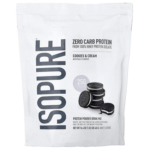 <img alt="Isopure, Zero Carb Protein Powder, Cookies & Cream, 1.02 lb (465 g)" title="Isopure, Zero Carb Protein Powder, Cookies & Cream, 1.02 lb (465 g),089094022471"