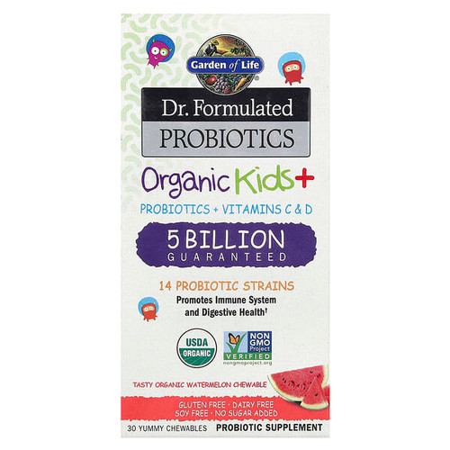 <img alt="Garden of Life, Organic Kids+, Probiotics + Vitamins C & D, Watermelon , 30 Yummy Chewables" title="Garden of Life, Organic Kids+, Probiotics + Vitamins C & D, Watermelon , 30 Yummy Chewables,658010122146"