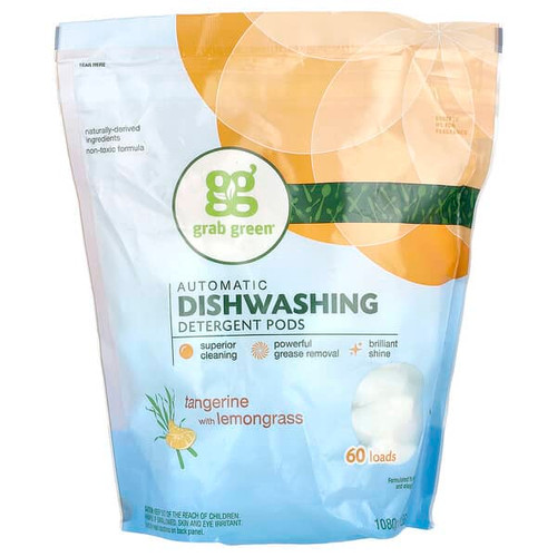 <img alt="Grab Green, Automatic Dishwashing Detergent Pods, Tangerine with Lemongrass, 60 Loads, 2 lbs 6 oz (1,080 g)" title="Grab Green, Automatic Dishwashing Detergent Pods, Tangerine with Lemongrass, 60 Loads, 2 lbs 6 oz (1,080 g),899696002319"