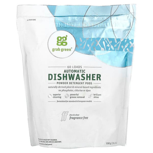 <img alt="Grab Green, Automatic Dishwasher Powder Detergent Pods, Fragrance Free, 60 Loads, 2 lbs 6 oz (1,080 g)" title="Grab Green, Automatic Dishwasher Powder Detergent Pods, Fragrance Free, 60 Loads, 2 lbs 6 oz (1,080 g),899696002531"