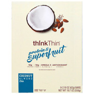 ThinkThin, Protein & Superfruit, Coconut Almond Chia, 9 Bars, 2.19 oz (62 g) Each
