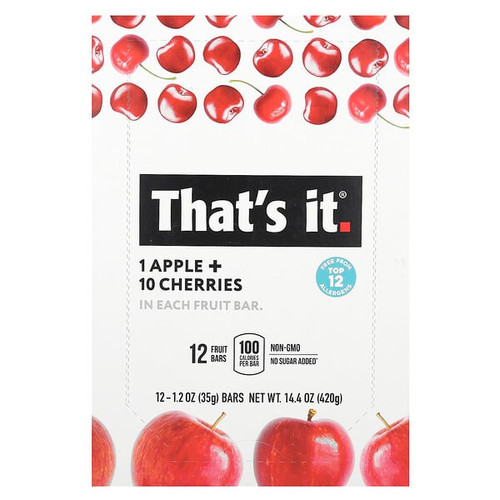 <img alt="Thats It, Fruit Bars, Apple + Cherries, 12 Bars, 1.2 oz (35 g) Each" title="Thats It, Fruit Bars, Apple + Cherries, 12 Bars, 1.2 oz (35 g) Each,850397004033"