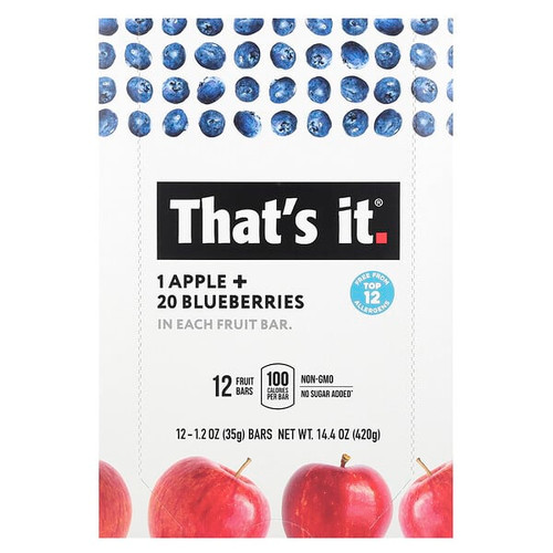 <img alt="Thats It, Fruit Bars, Apple + Blueberries, 12 Bars, 1.2 oz (35 g) Each" title="Thats It, Fruit Bars, Apple + Blueberries, 12 Bars, 1.2 oz (35 g) Each,850397004149"