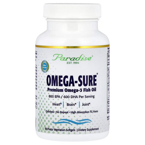 <img alt="Paradise Herbs, Omega-Sure, Premium Omega-3 Fish Oil, 60 Pesco Vegetarian Softgels" title="Paradise Herbs, Omega-Sure, Premium Omega-3 Fish Oil, 60 Pesco Vegetarian Softgels,601944777968"