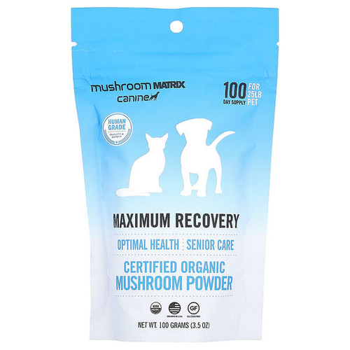 <img alt="Mushroom Matrix Canine, Maximum Recovery, Certified Organic Mushroom Powder, For 25 lb Pet, For Dogs and Cats, 3.5 oz (100 g)" title="Mushroom Matrix Canine, Maximum Recovery, Certified Organic Mushroom Powder, For 25 lb Pet, For Dogs and Cats, 3.5 oz (100 g),857727004848"