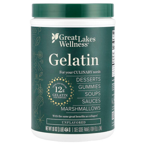 <img alt="Great Lakes Wellness, Gelatin, Unflavored, 16 oz (454 g)" title="Great Lakes Wellness, Gelatin, Unflavored, 16 oz (454 g),322654002118"