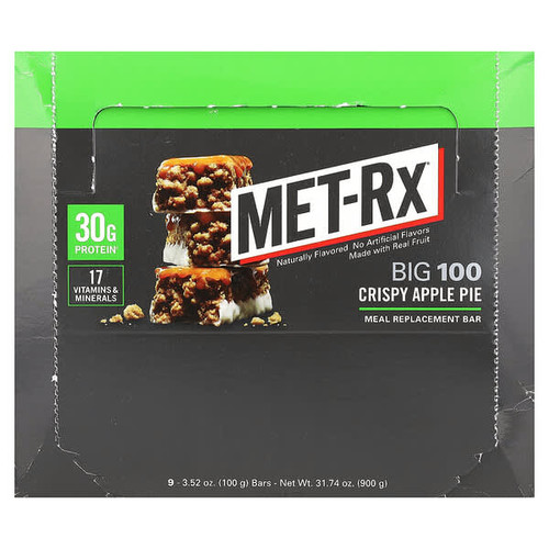 <img alt="MET-Rx, Big 100, Meal Replacement Bar, Crispy Apple Pie, 9 Bars, 3.52 oz (100 g) Each" title="MET-Rx, Big 100, Meal Replacement Bar, Crispy Apple Pie, 9 Bars, 3.52 oz (100 g) Each,786560557023"