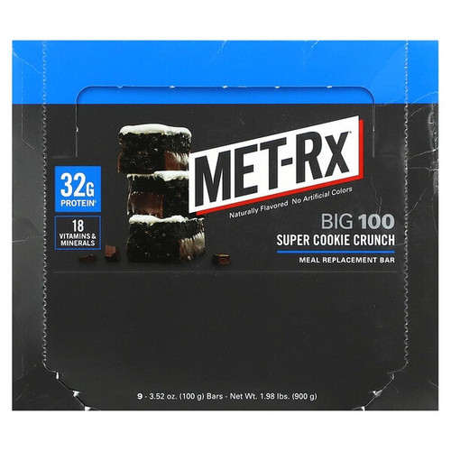 <img alt="MET-Rx, Big 100, Meal Replacement Bar, Super Cookie Crunch, 9 Bars, 3.52 oz (100 g) Each" title="MET-Rx, Big 100, Meal Replacement Bar, Super Cookie Crunch, 9 Bars, 3.52 oz (100 g) Each,786560557016"