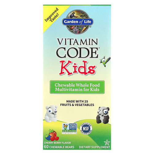 <img alt="Garden of Life, Vitamin Code Kids, Chewable Whole Food Multivitamin, Cherry Berry, 60 Chewable Bears" title="Garden of Life, Vitamin Code Kids, Chewable Whole Food Multivitamin, Cherry Berry, 60 Chewable Bears,658010114400"