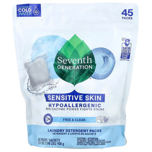 <img alt="Seventh Generation, Laundry Detergent Packs, Free & Clear, Fragrance Free, 45 Packs, 1.98 lbs (900 g)" title="Seventh Generation, Laundry Detergent Packs, Free & Clear, Fragrance Free, 45 Packs, 1.98 lbs (900 g),732913229772"