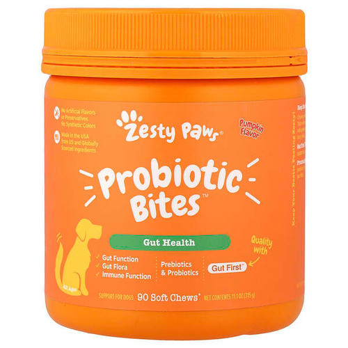 <img alt="Zesty Paws, Probiotic Bites, For Dogs, All Ages, Pumpkin, 90 Soft Chews, 11.1 oz (315 g)" title="Zesty Paws, Probiotic Bites, For Dogs, All Ages, Pumpkin, 90 Soft Chews, 11.1 oz (315 g),856521007086"
