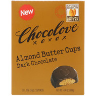 Chocolove, Almond Butter Cups, Dark Chocolate, 12- 2 Cup Packs, 1.2 oz (34 g) Each
