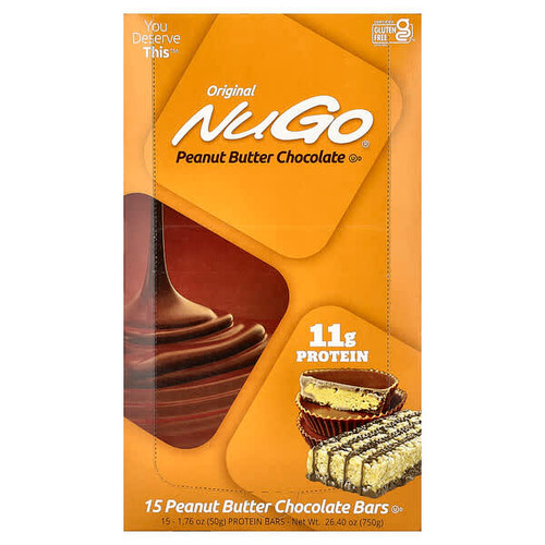 <img alt="NuGo Nutrition, Protein Bars, Peanut Butter Chocolate, 15 Bars, 1.76 oz (50 g) Each" title="NuGo Nutrition, Protein Bars, Peanut Butter Chocolate, 15 Bars, 1.76 oz (50 g) Each,691535503038"