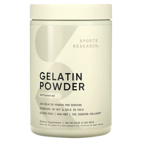 <img alt="Sports Research, Gelatin Powder, Unflavored, 1 lb (454 g)" title="Sports Research, Gelatin Powder, Unflavored, 1 lb (454 g),023249010821"