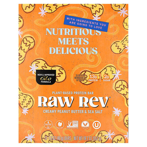 <img alt="Raw Rev, Plant-Based Protein Bar, Creamy Peanut Butter & Sea Salt, 12 Bars, 1.6 oz (46 g) Each" title="Raw Rev, Plant-Based Protein Bar, Creamy Peanut Butter & Sea Salt, 12 Bars, 1.6 oz (46 g) Each,899587003012"