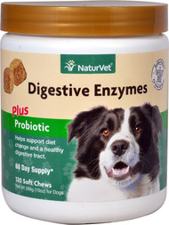 NaturVet Digestive Enzymes Plus Probiotic Soft Chews for Dogs -- 120 Soft Chews