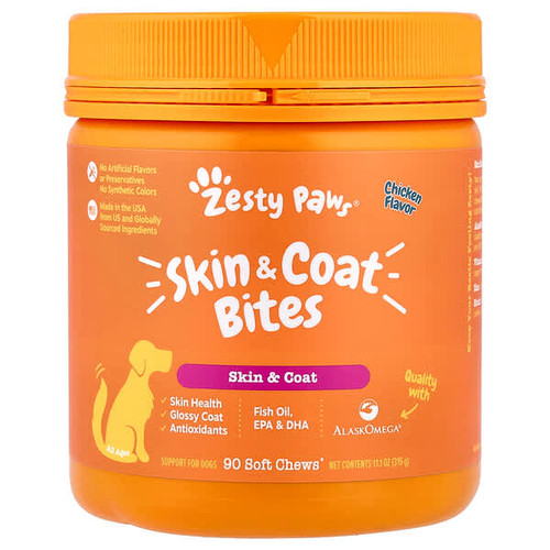 <img alt="Zesty Paws, Skin & Coat Bites, For Dogs, All Ages, Chicken, 90 Soft Chews, 11.1 oz (315 g)" title="Zesty Paws, Skin & Coat Bites, For Dogs, All Ages, Chicken, 90 Soft Chews, 11.1 oz (315 g),856521007154"