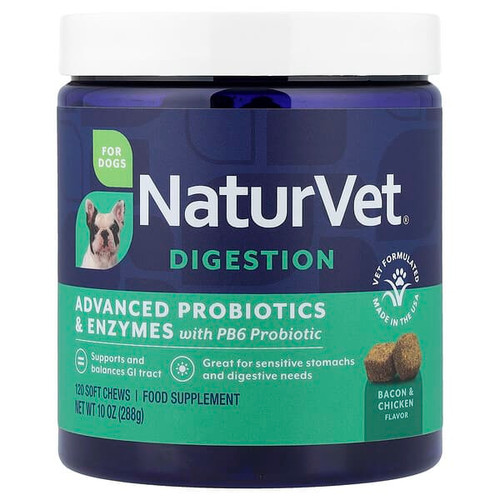 <img alt="NaturVet, Digestion, Advanced Probiotics & Enzymes with PB6 Probiotic, For Dogs, Bacon & Chicken, 120 Soft Chews, 10 oz (288 g)" title="NaturVet, Digestion, Advanced Probiotics & Enzymes with PB6 Probiotic, For Dogs, Bacon & Chicken, 120 Soft Chews, 10 oz (288 g),797801037037"