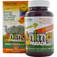 Natures Plus, Source of Life, Animal Parade, Childrens Chewable Multi-Vitamin and Mineral Supplement, Natural Orange Flavor, 180 Animals