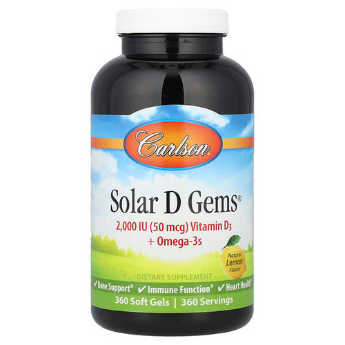 <img alt="Carlson, Solar D Gems , Vitamin D3 + Omega-3s, Natural Lemon, 360 Soft Gels" title="Carlson, Solar D Gems , Vitamin D3 + Omega-3s, Natural Lemon, 360 Soft Gels,088395014734"