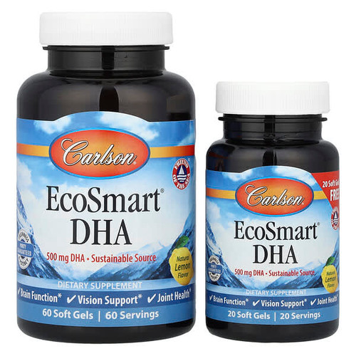 <img alt="Carlson, EcoSmart DHA, Natural Lemon, 500 mg, 60 Soft Gels + 20 Soft Gels" title="Carlson, EcoSmart DHA, Natural Lemon, 500 mg, 60 Soft Gels + 20 Soft Gels,088395018145"