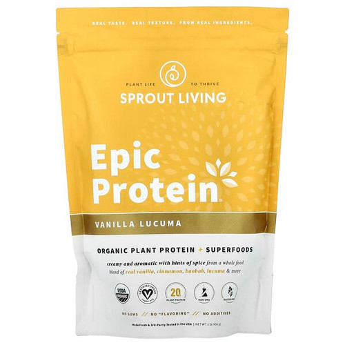 <img alt="Sprout Living, Epic Protein, Organic Plant Protein + Superfoods, Vanilla Lucuma, 1 lb (456 g)" title="Sprout Living, Epic Protein, Organic Plant Protein + Superfoods, Vanilla Lucuma, 1 lb (456 g),852457007091"