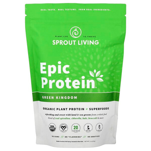 <img alt="Sprout Living, Epic Protein, Organic Plant Protein + Superfoods, Green Kingdom, 1 lb (456 g)" title="Sprout Living, Epic Protein, Organic Plant Protein + Superfoods, Green Kingdom, 1 lb (456 g),852457007121"