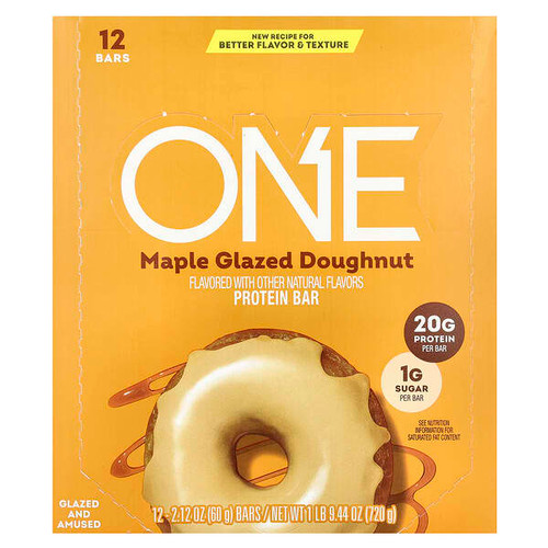 <img alt="One Brands, Protein Bar, Maple Glazed Doughnut, 12 Bars, 2.12 oz (60 g) Each" title="One Brands, Protein Bar, Maple Glazed Doughnut, 12 Bars, 2.12 oz (60 g) Each,788434106764"