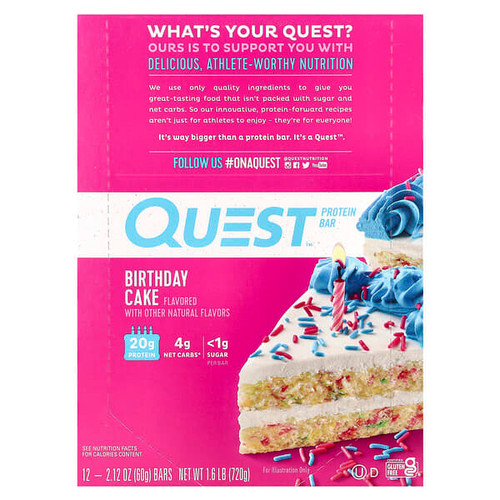 <img alt="Quest Nutrition, Protein Bar, Birthday Cake, 12 Bars, 2.12 oz (60 g) Each" title="Quest Nutrition, Protein Bar, Birthday Cake, 12 Bars, 2.12 oz (60 g) Each,888849005963"